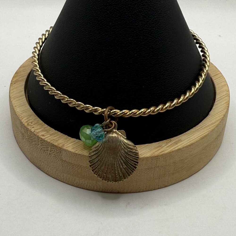 Gold-Tone Twisted Rope Bangle Bracelet With Shell & Bead Charms